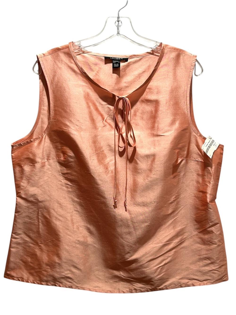 VTG New Louben Peach Silk Tank Top w/ Tie Detail - Size 16, Made in Canada